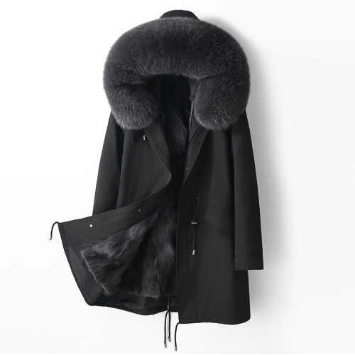 Haining Autumn and Winter New Fox Fur Inner Bile Pie Overcoming Women's Fur Coat Medium Long Coat Detachable