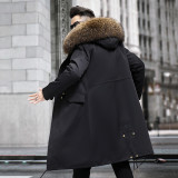 Haining's Winter New Popular Style Pai Overcomes Men's Coat, Fox Fur Inner Liner, Detachable Mid length Hood