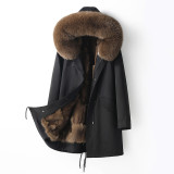 Haining Autumn and Winter New Fox Fur Inner Bile Pie Overcoming Women's Fur Coat Medium Long Coat Detachable