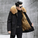 Pai Overcomes Men's True Fur Fox Fur Inner Tank Nick Suit Mid length Hooded Fur Coat Winter New
