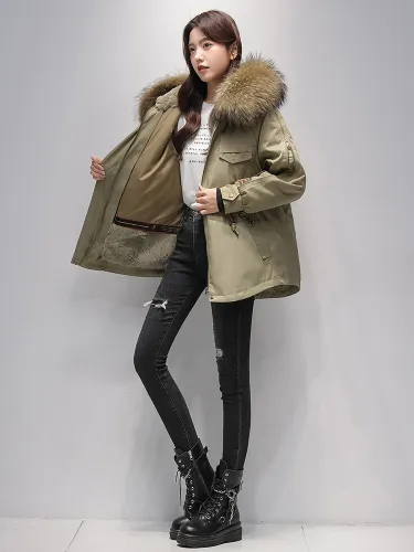 Pai Overcomes Women's Winter Popular Rex Rabbit Fur Inner Liner Detachable Fur Integrated Fur Coat Women's Mid length