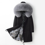 Haining Winter Detachable Style Overcomes Male Fox Fur Inner Gallbladder Fur Coat Hooded Mid length Coat