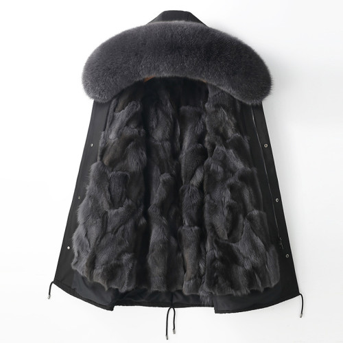 Haining Autumn and Winter New Fox Fur Inner Bile Pie Overcoming Women's Fur Coat Medium Long Coat Detachable