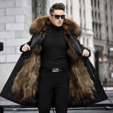 Haining's Winter New Popular Style Pai Overcomes Men's Coat, Fox Fur Inner Liner, Detachable Mid length Hood