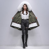 Pai Overcomes Women's Winter New Mid length Rex Rabbit Fur Grass Inner Tank Fox Fur Collar Detachable Coat Coat Coat