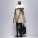 Pai Overcomes Women's Winter New Mid length Rex Rabbit Fur Grass Inner Tank Fox Fur Collar Detachable Coat Coat Coat