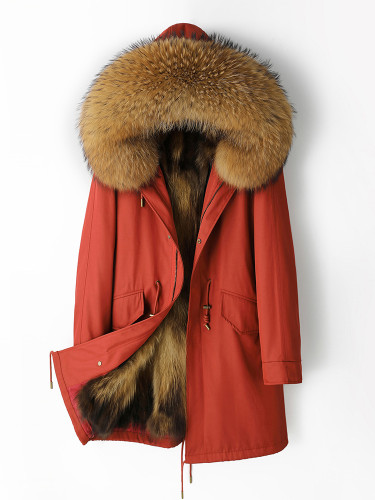 Pai Overcomes Female Imported Fox Fur Inner Liner Detachable Mid length Autumn/Winter New Fur Coat Women's Coat
