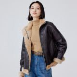 Haining Winter Imported Merino Lamb Fur Grass Coat Women's Motorcycle Fur One Piece Coat Medium Long