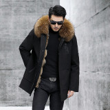 Parker Men's Fox Fur Inner Gall Raccoon Fur Collar Medium Long Fur One Piece Fur Coat Detachable Haining