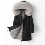 Haining Autumn and Winter New Fox Fur Inner Bile Pie Overcoming Women's Fur Coat Medium Long Coat Detachable