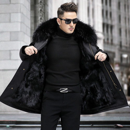 Pai Overcomes Men's Winter New Popular Haining Fur Coat, Fox Fur Inner Liner, Detachable Fur and Fur Integrated