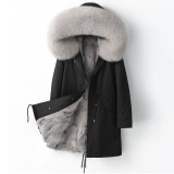 Haining Winter Detachable Style Overcomes Male Fox Fur Inner Gallbladder Fur Coat Hooded Mid length Coat