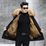 Pai Overcomes Men's True Fur Fox Fur Inner Tank Nick Suit Mid length Hooded Fur Coat Winter New