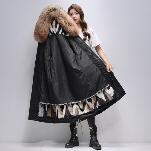 Haining Winter Mink Fur Inner Gall Long Mink Skin Coat Women's Whole Mink New Parker Fur Coat