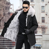 Haining's new winter parka fur men's coat fox fur inner liner detachable mid length hood