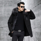 Parker Men's Fox Fur Inner Gall Raccoon Fur Collar Medium Long Fur One Piece Fur Coat Detachable Haining