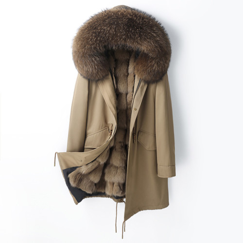 Haining Autumn and Winter New Parker Coat Men's Fox Fur Inner Liner Detachable Fur Coat Medium Long Coat