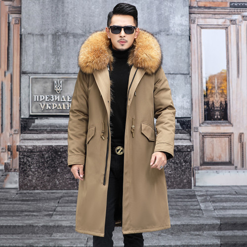 Haining Winter's new parka men's fur coat, fox fur inner liner, detachable men's coat, long style