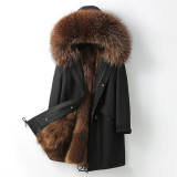 Winter men's parka fox fur inner liner detachable mid length new large men's parka fur