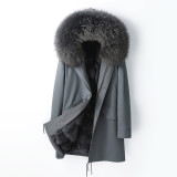 Autumn and winter new fur integrated style overcomes men's fox fur coat, fur coat, medium length coat