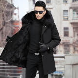 Haining's new winter parka fur men's coat fox fur inner liner detachable mid length hood
