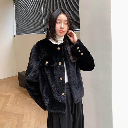 Haining Winter Black Velvet Mink Fur Coat Winter Haining New Youth Mink Fur Coat Women