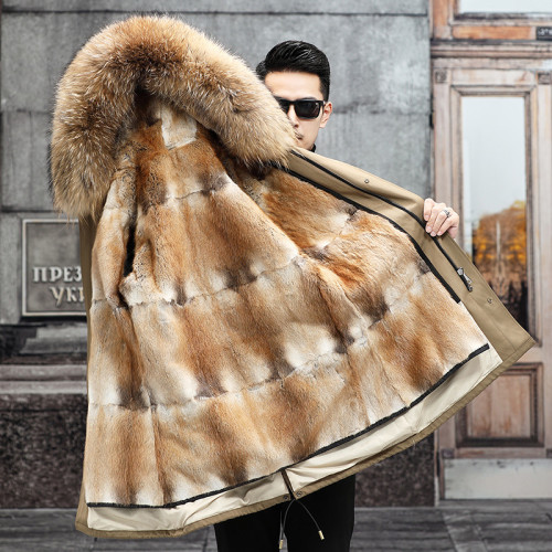 Winter new parka men's mink fur inner liner detachable mink fur coat men's fur coat