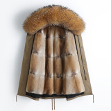 Imported American raccoon fur collar parka men's new winter mink fur with detachable fur inner liner