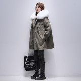 Pai Overcomes Women's Winter New Mid length Rex Rabbit Fur Grass Inner Tank Fox Fur Collar Detachable Coat Coat Coat