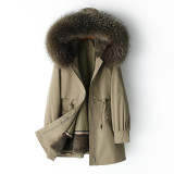 Haining Pai Overcomes Women's Winter New Rex Rabbit Fur Inner Liner Fur Coat Women's Large Fur Collar Young Popular Style