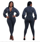 Fall Winter Jumpsuits New Long Sleeve V Neck Bodycon Jumpsuits WomenSlim Fit Ribbed One Piece Jumpsuits