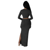 ZIYA A11S60 Ribbed Pleated Side Pocket Split Skirt Loungewear Women Sets Skims