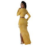 ZIYA A11S60 Ribbed Pleated Side Pocket Split Skirt Loungewear Women Sets Skims