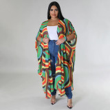 new fall arrivals for women Hot Sale Fashion casual knitted chiffon print shawl cardigan long coat