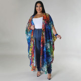 new fall arrivals for women Hot Sale Fashion casual knitted chiffon print shawl cardigan long coat