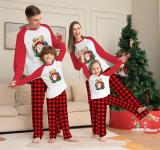 Amazon Independence Station New Christmas Parent Child Pajamas Home Furnishings Cartoon Plaid Print Long Sleeve Holiday Set