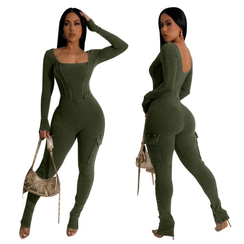wholesale  sexy solid color tight backless jumpsuit casual women clothing