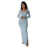 ZIYA A11S60 Ribbed Pleated Side Pocket Split Skirt Loungewear Women Sets Skims