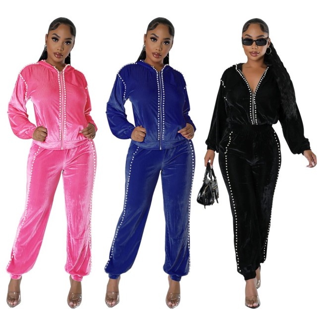 New fashion hooded top+long pants sexy solid color casual loose sport 2 pieces sets long sleeve elegant suits women clothing