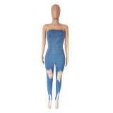 Wholesale Sleeveless Hollow Out  Denim One Piece Jumpsuit Women Sehe Fashion