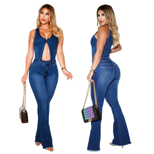 Wholesale of European and American sexy fashion slim fitting jumpsuit jeans