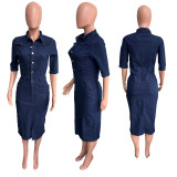 New Arrival Short Sleeve Bodycon Casual Denim Dress Women For Autumn