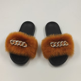 European and American New Summer Imitation Fox Hair Soft Toe Slippers for Home Beach Couples with Fur and Fur Slippers for Women