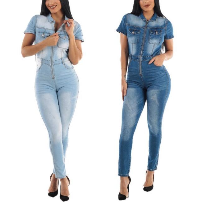 Amazon European and American fashion slim fitting casual shrink waist jumpsuit jeans jumpsuit stock leggings