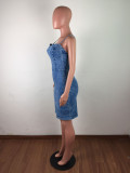 Summer Hot Sale Ladies Sexy Wrap Dresses Blue Jean Denim Dress for Women