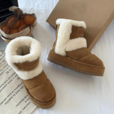 Henan Sangpo Leather and Fur Integrated Loop Sliver Low Tube Snow Boots, Thermal Insulation, Gypsum Legs, and Cotton Shoes Cross border