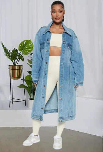 New Arrival Fashion Cotton Long Denim Jacket Cardigan Jeans Coat Women Loose Long Sleeve Denim Coat