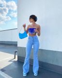 Trendy high-waisted high-slim straight-leg denim trousers leg openings drooping trousers women flare jeans