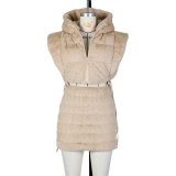 Amazon Winter New European and American Women's Hooded Short Bread Cotton Coat Fashion Warm Imitation Fur Vest