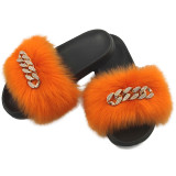 European and American New Summer Imitation Fox Hair Soft Toe Slippers for Home Beach Couples with Fur and Fur Slippers for Women